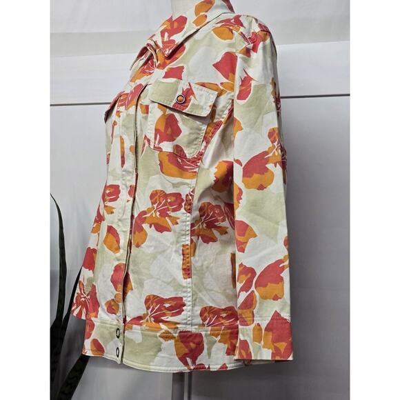 ADDITIONS CHICO'S 3 TRUCKER JACKET HIP MODERN VERSATILE FLORAL SNAP CLOSURE XL - Picture 4 of 6